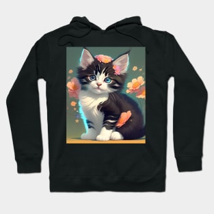 Beautiful Calico Kitten with Flowers - Modern Digital Art Hoodie